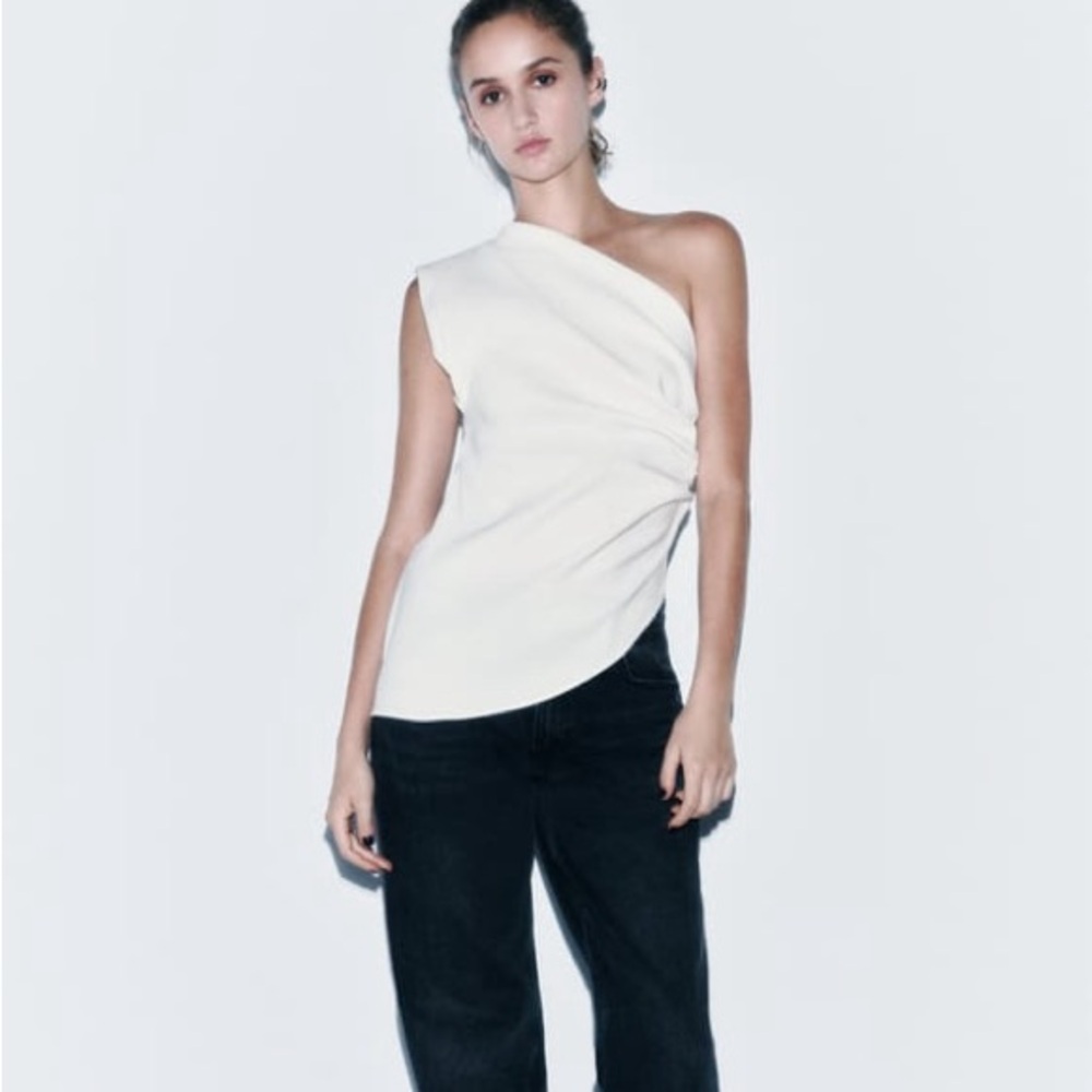 Zara one shoulder white top